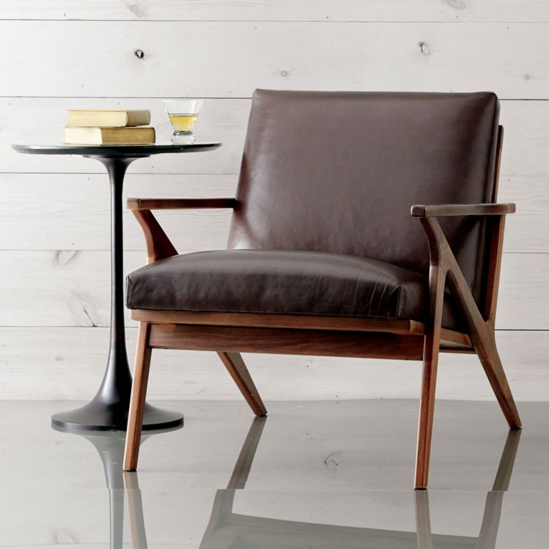 Cavett Leather Walnut Wood Frame Accent Chair - image 2 of 17