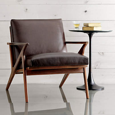 Cavett Wood and Leather Accent Chair