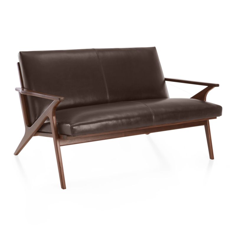 Cavett Leather Walnut Wood Frame Loveseat - image 6 of 10