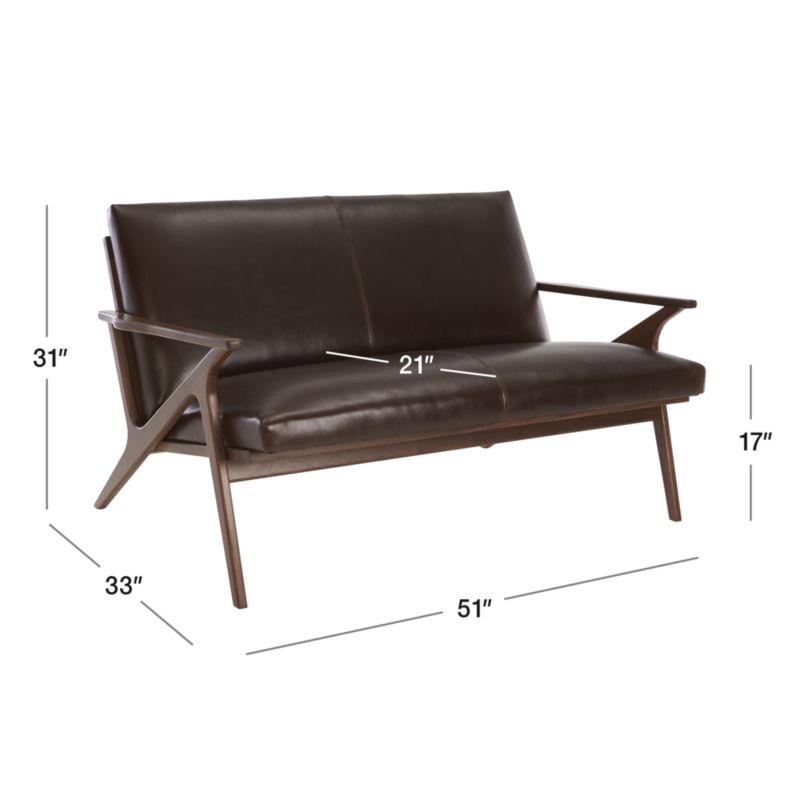 View Cavett Leather Walnut Wood Frame Loveseat - image 3 of 11