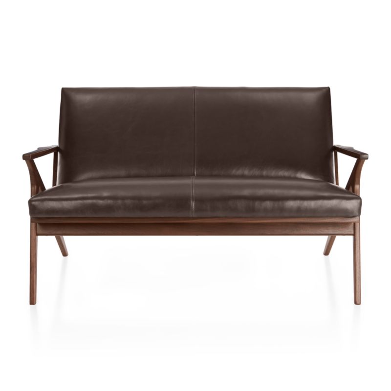 Cavett Leather Walnut Wood Frame Loveseat - image 4 of 10