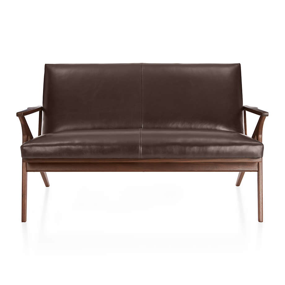 Cavett Leather Walnut Wood Frame Loveseat Reviews Crate Barrel