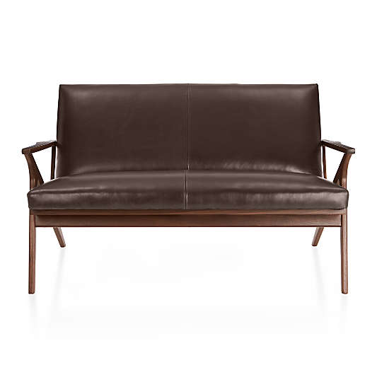 Cavett Leather Walnut Wood Frame Loveseat