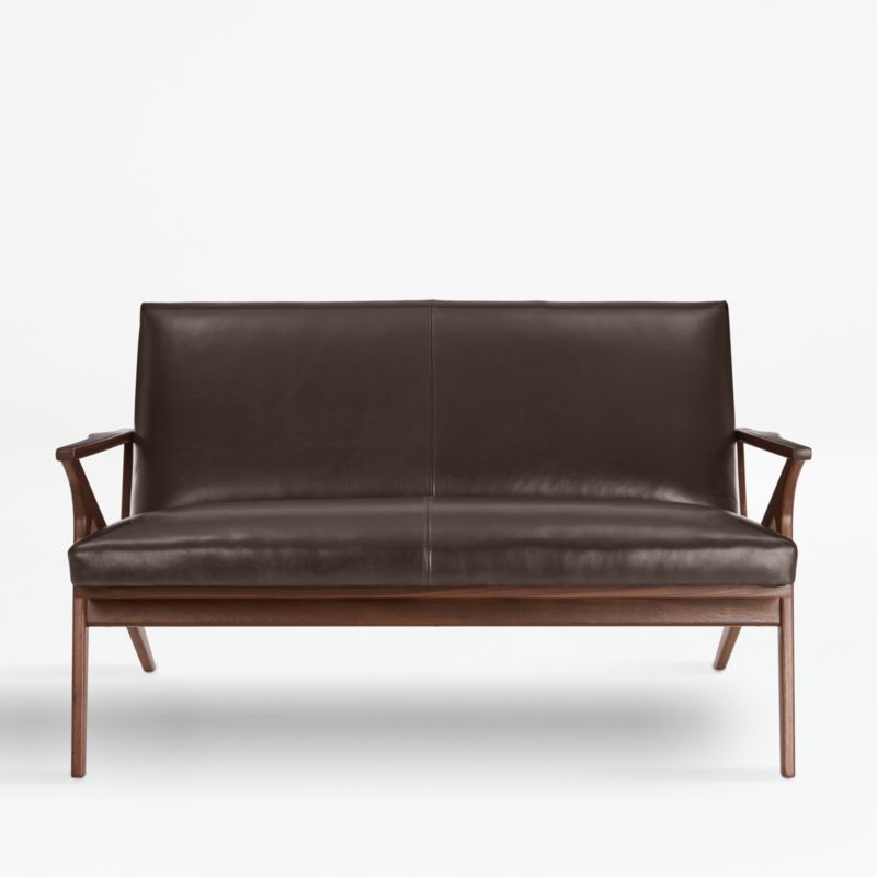 Cavett Leather Walnut Wood Frame Loveseat - image 1 of 10