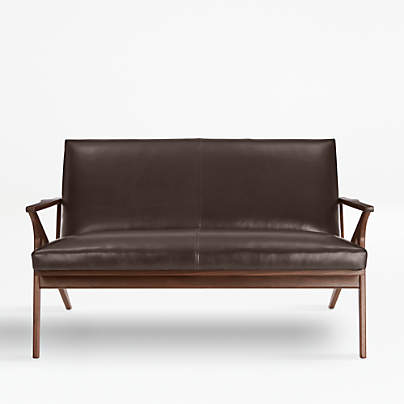 Cavett Leather Walnut Wood Frame Loveseat