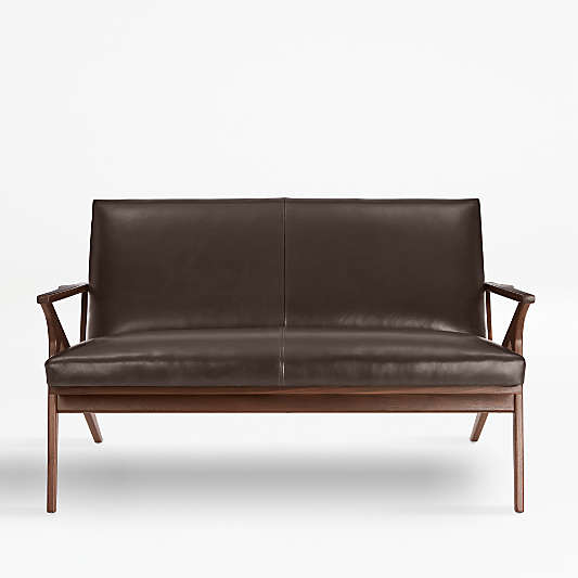 Cavett Leather Walnut Wood Frame Loveseat