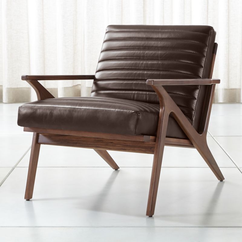 Cavett Channel Leather Walnut Wood Frame Chair - image 0 of 12