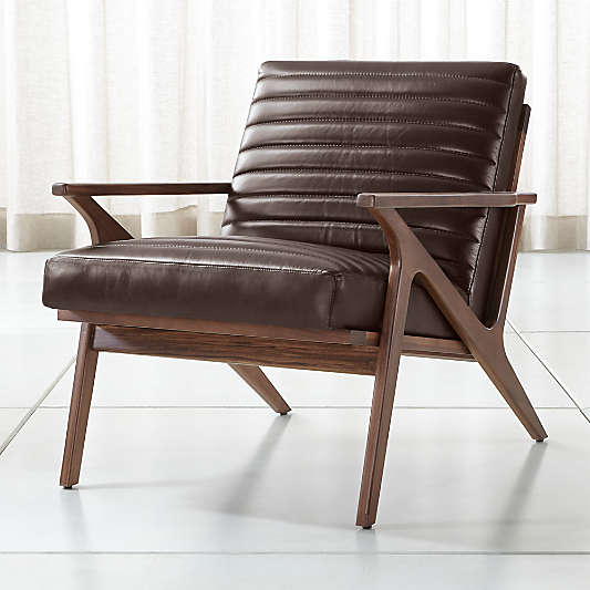 Cavett Channel Leather Walnut Wood Frame Chair