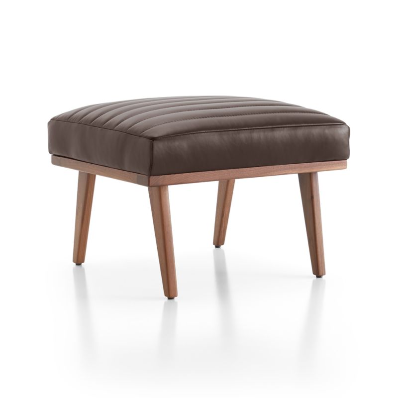 Cavett Channel Leather Walnut Wood Frame Ottoman - image 6 of 8