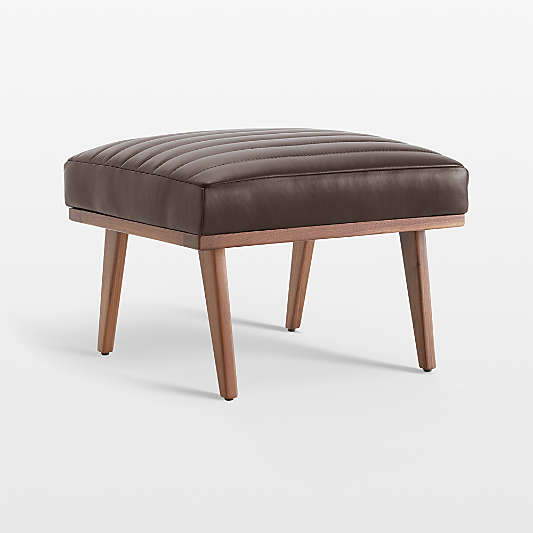 Cavett Channel Leather Walnut Wood Frame Ottoman