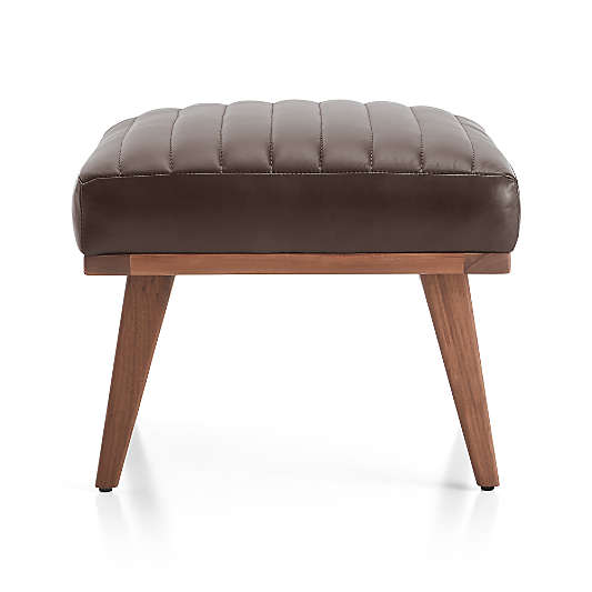 Cavett Channel Leather Walnut Wood Frame Ottoman