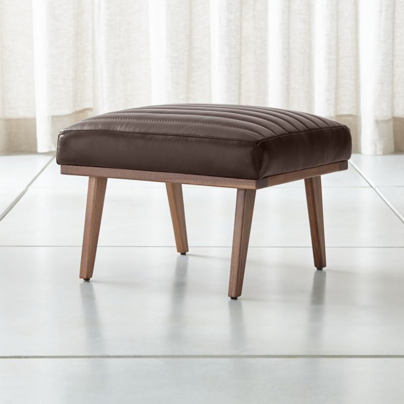 Cavett Channel Leather Walnut Wood Frame Ottoman - image 3 of 8