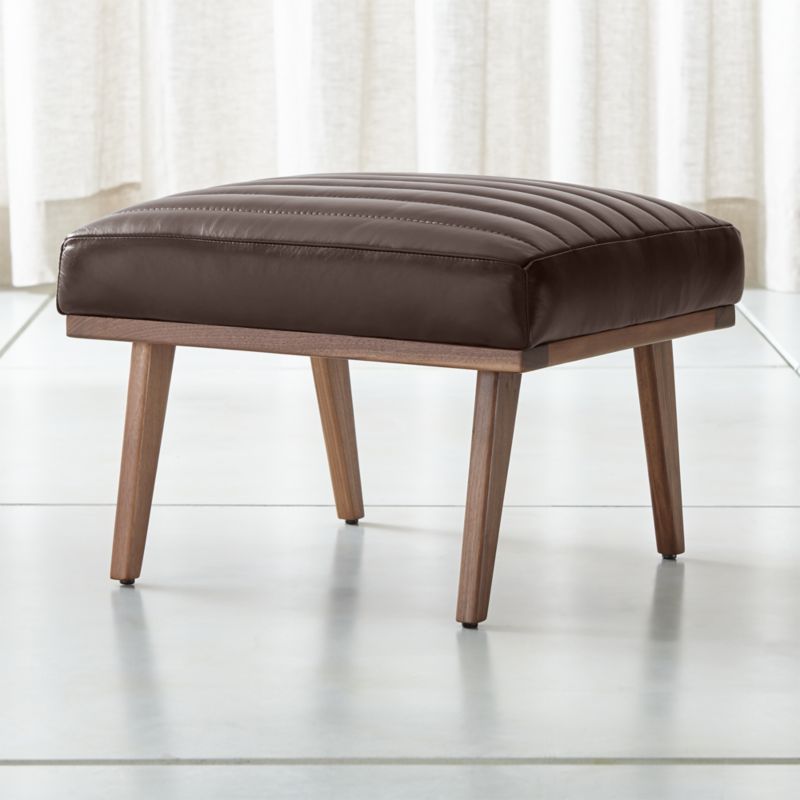 Cavett Channel Leather Walnut Wood Frame Ottoman - image 0 of 8