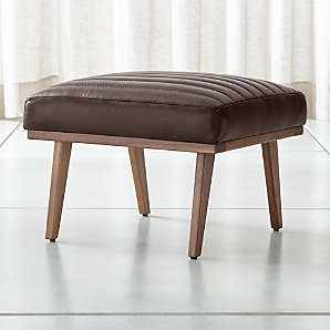 Leather Ottomans Crate And Barrel, Leather And Wood Ottoman
