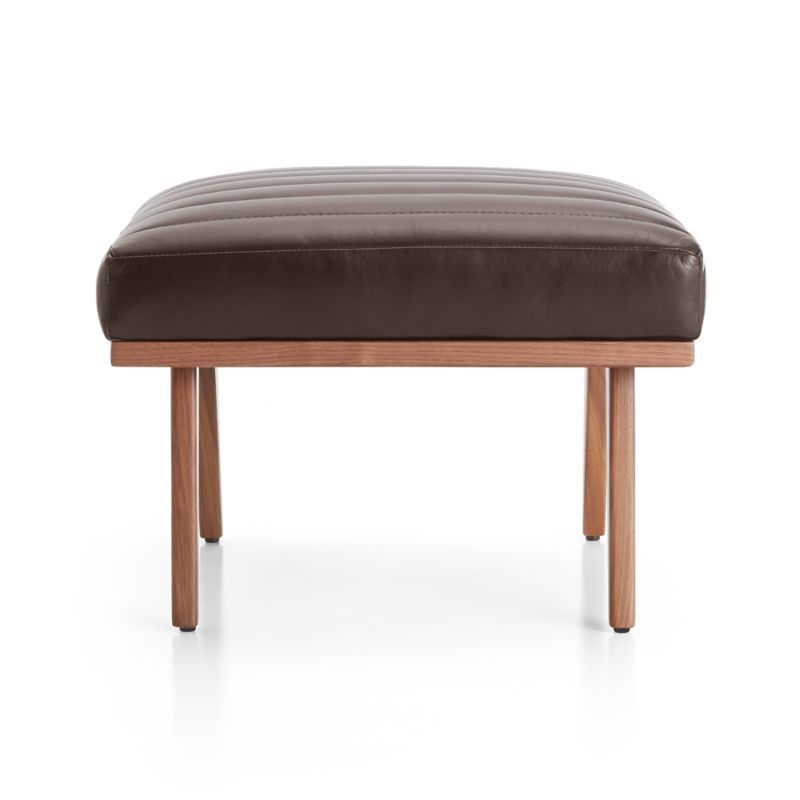 Cavett Channel Leather Walnut Wood Frame Ottoman - image 4 of 8