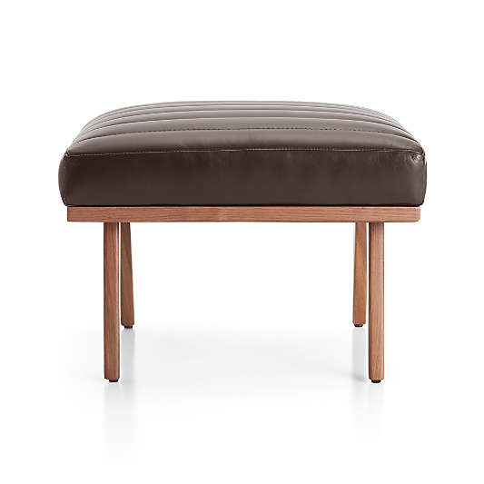 Cavett Channel Leather Walnut Wood Frame Ottoman