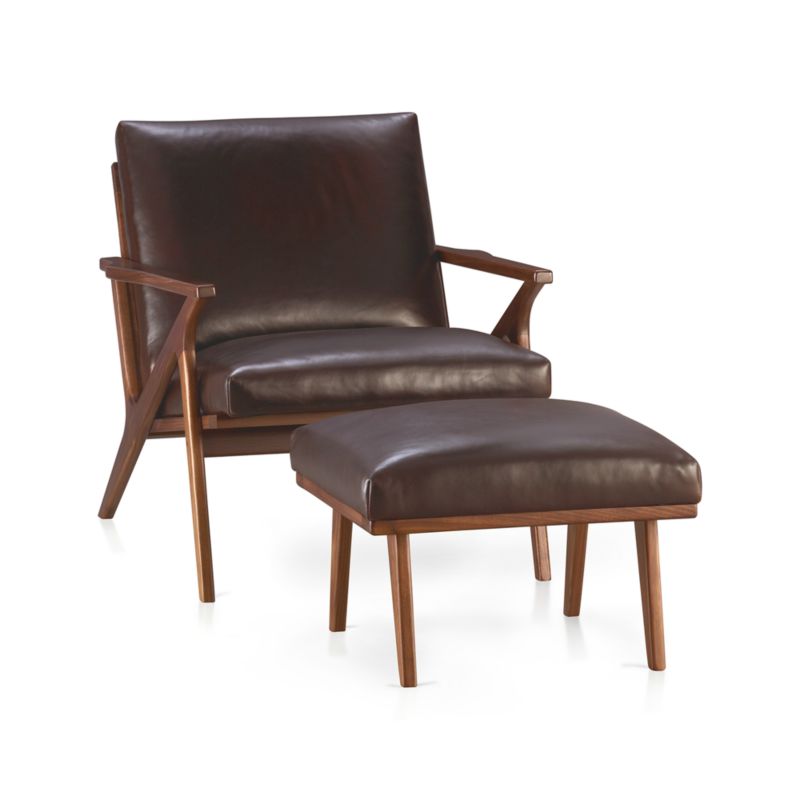 Cavett Leather Walnut Wood Frame Accent Chair - image 10 of 17