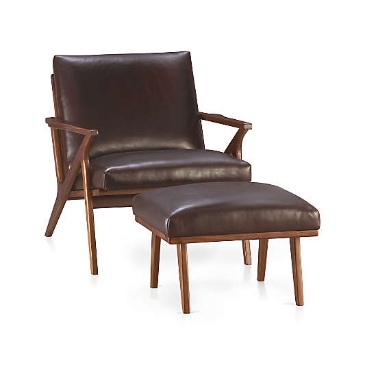 Cavett 22" Wood and Leather Ottoman