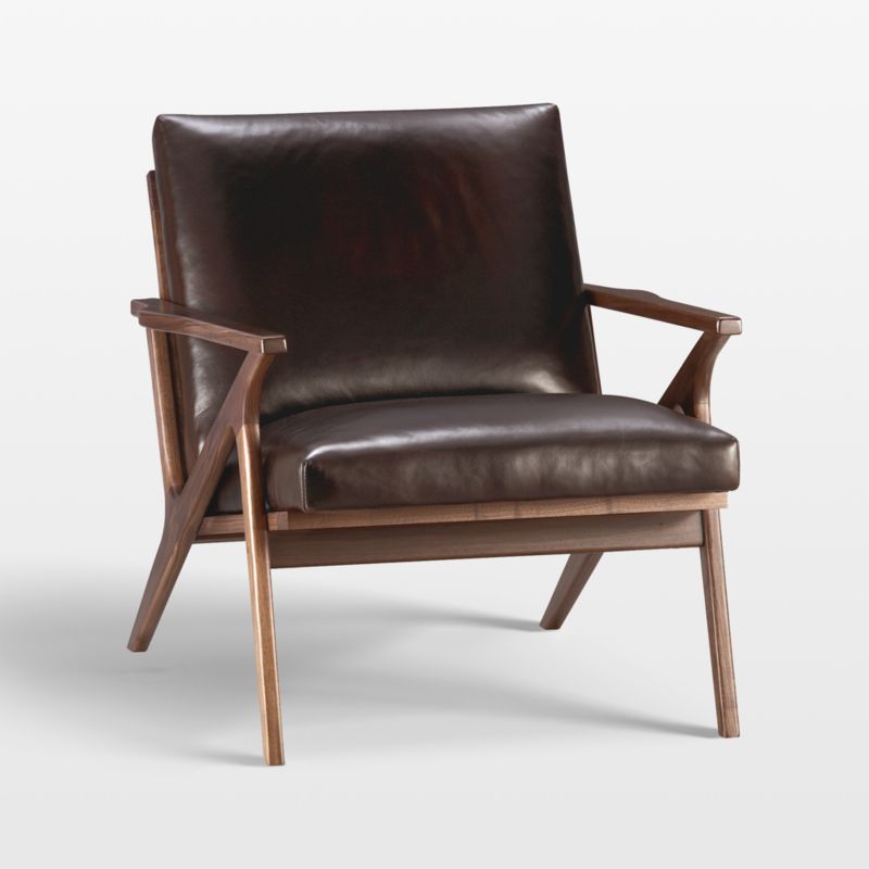 Cavett Leather Walnut Wood Frame Accent Chair + Reviews | Crate & Barrel