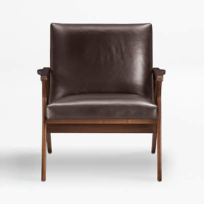 Cavett Leather Wood Frame Chair, Crate And Barrel Leather Chairs
