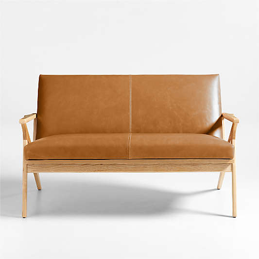 Cavett Ash Wood Leather Loveseat