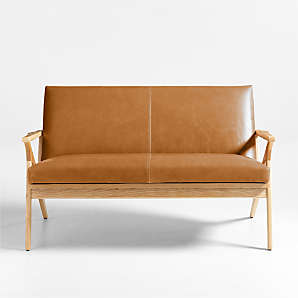 Crate and barrel store leather loveseat