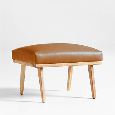 Cavett 22" Wood and Leather Ottoman