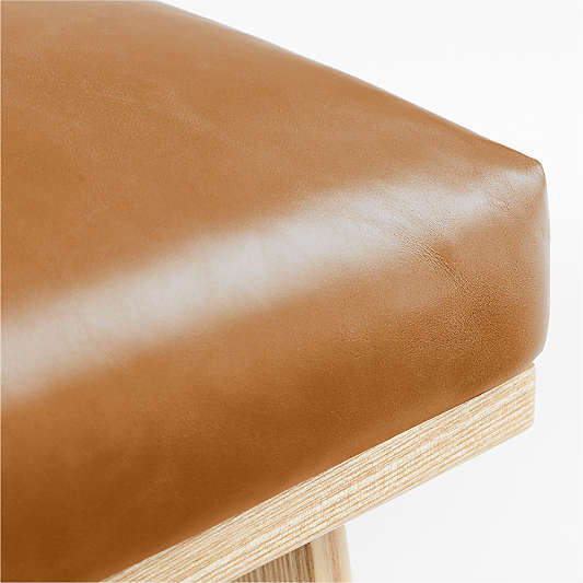 Cavett Ash Wood Leather Ottoman