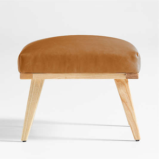 Cavett Ash Wood Leather Ottoman