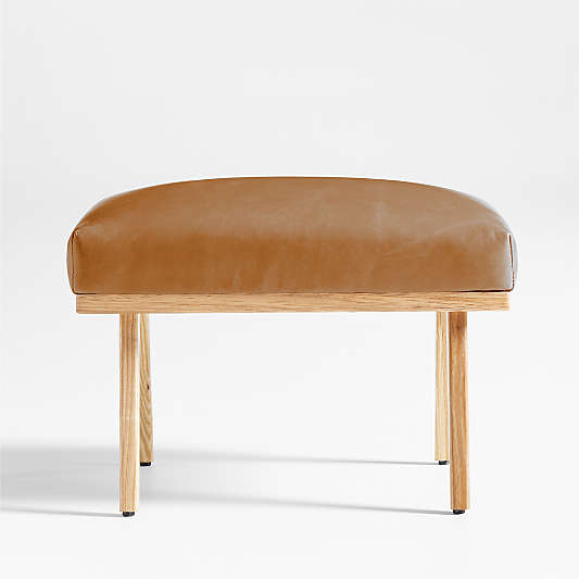 Cavett Ash Wood Leather Ottoman