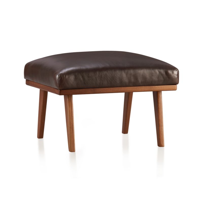 Cavett Leather Walnut Wood Frame Ottoman - image 6 of 13