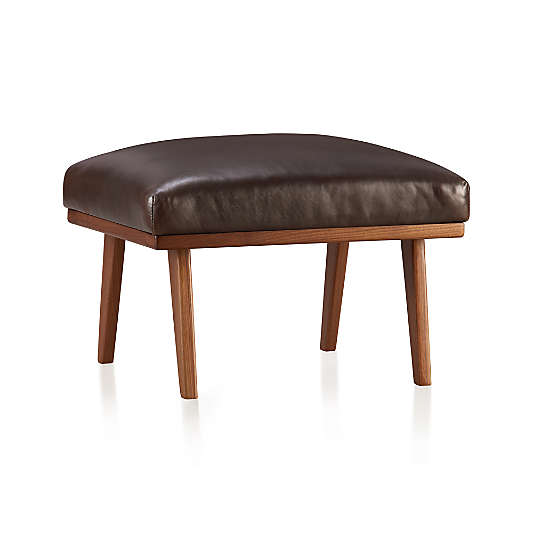 Cavett Leather Walnut Wood Frame Ottoman