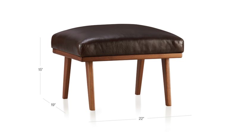 View Cavett Leather Walnut Wood Frame Ottoman - image 3 of 13