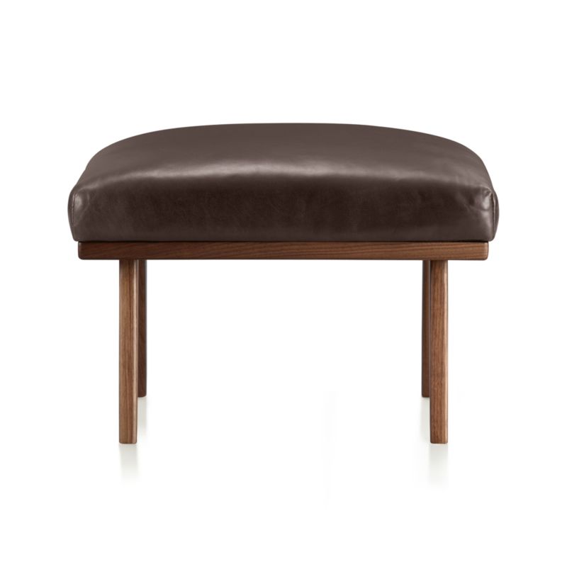 Cavett Leather Walnut Wood Frame Ottoman - image 5 of 13