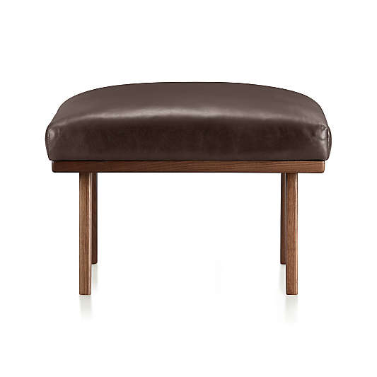 Cavett Leather Walnut Wood Frame Ottoman