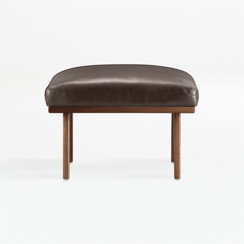 Cavett Leather Walnut Wood Frame Ottoman - image 3 of 13