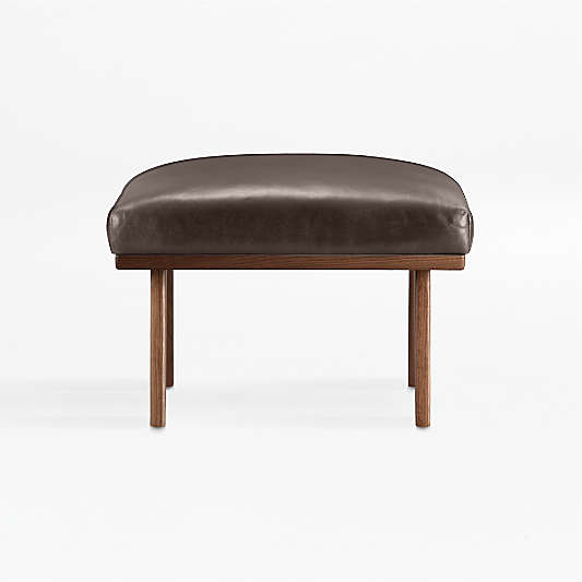 Cavett Leather Walnut Wood Frame Ottoman