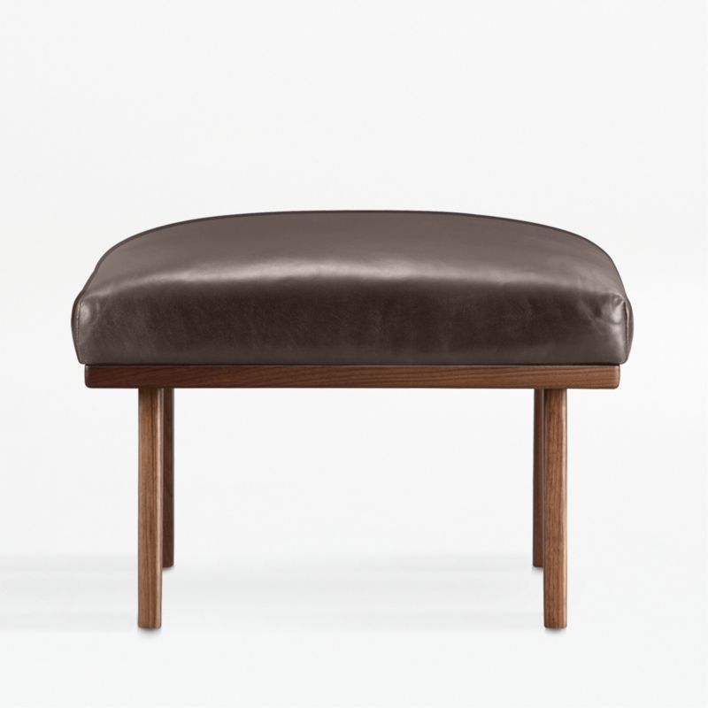 Cavett Leather Walnut Wood Frame Ottoman - image 0 of 13