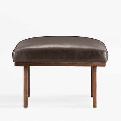 Cavett Leather Wood Frame Ottoman, Leather And Wood Ottoman