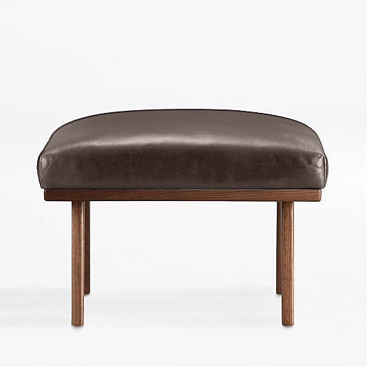 Cavett Leather Walnut Wood Frame Ottoman