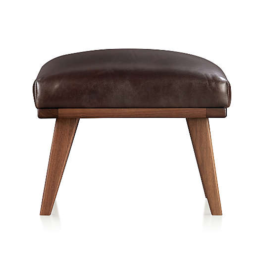 Cavett Leather Walnut Wood Frame Ottoman