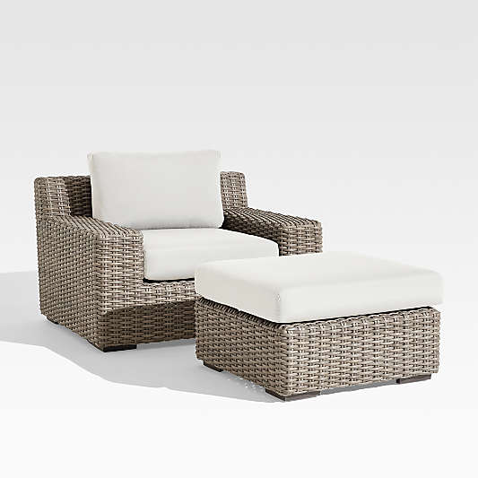 Abaco Resin Wicker Outdoor Ottoman with Natural Sunbrella ® Cushion
