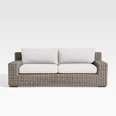 Abaco Resin Wicker Outdoor Sofa with White Sand Sunbrella ® Cushions