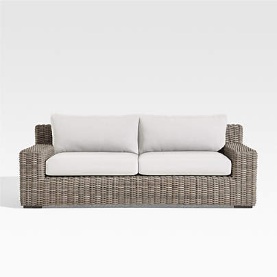 Abaco 83" Resin Wicker Outdoor Sofa with White Sand Sunbrella ® Cushions