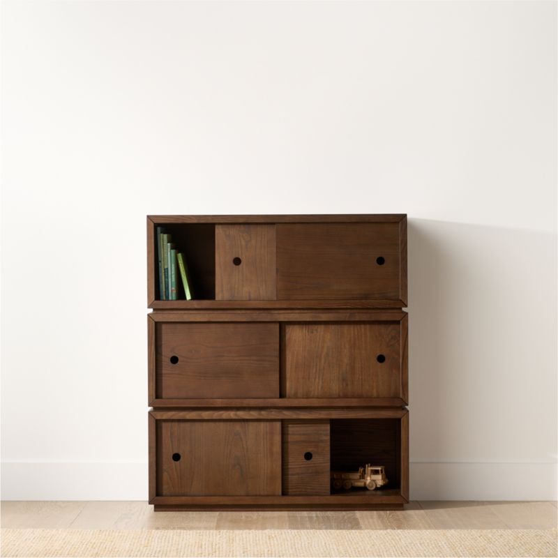 Cade 40" Set of 3 Deep Brown Wood Stackable Sliding Door Cube Bookcase - image 2 of 5