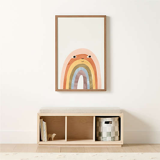 Cade 40" Sunwashed Wood 3-Cube Bookcase with Natural Bench Cushion