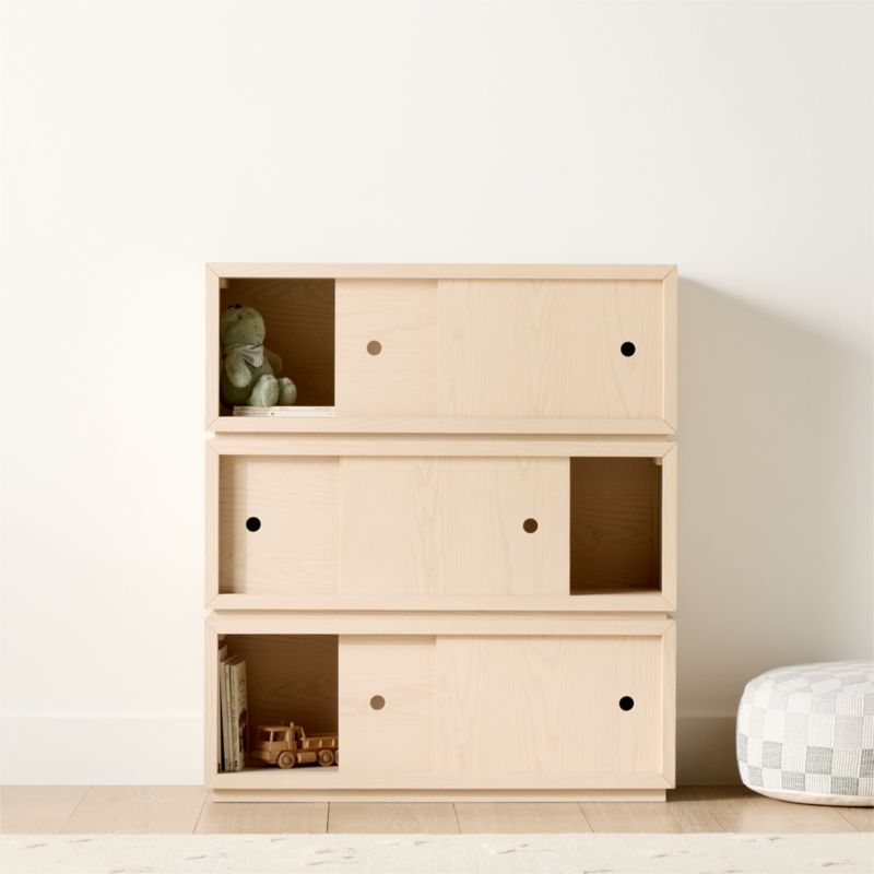 Cade 40" Set of 3 Sunwashed Wood Stackable Sliding Door Cube Bookcase - image 2 of 5