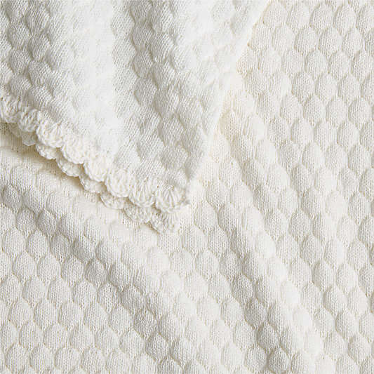 Cuddle Crochet Trim Pampas Ivory Organic Cotton Baby Stroller Blanket