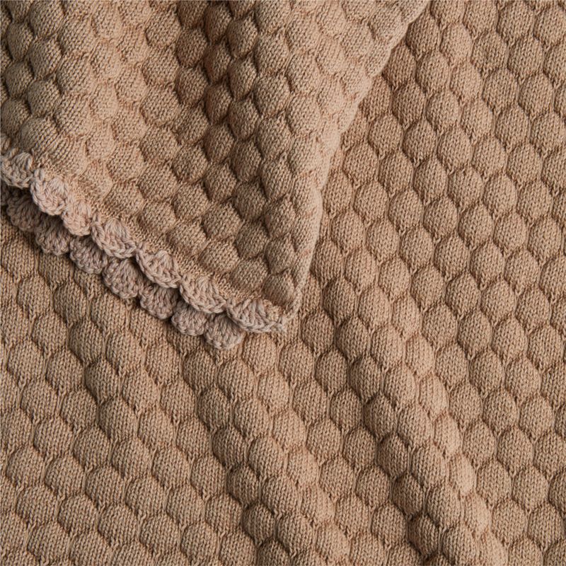 Cuddle Crochet Trim Almond Brown Organic Cotton Baby Stroller Blanket - image 5 of 6