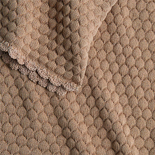 Cuddle Crochet Trim Almond Brown Organic Cotton Baby Stroller Blanket